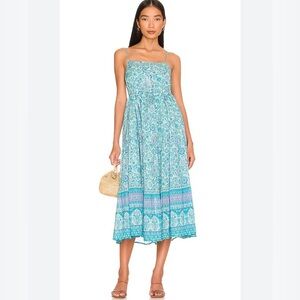 Spell x Revolve Utopia Sundress Pacific Blue Floral Midi Dress Size S